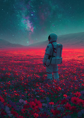 Astronaut in a Field of Flowers