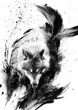 Aggressive Wolf Ink Splash Art