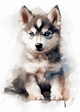 Cute Husky Puppy Painting