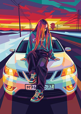 Woman on Car Hood at Sunset