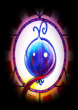 Sad Blue Creature in Stained Glass