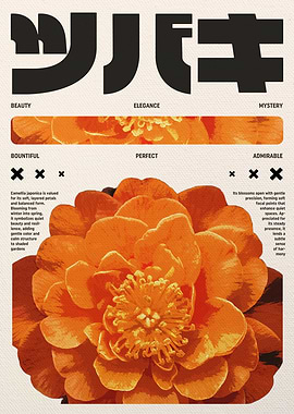 Orange Camellia Japonica Flower Poster