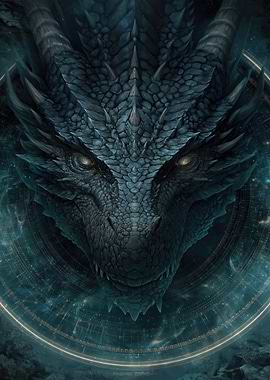 Dragon Head with Cosmic Background