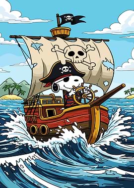 Snoopy as a Pirate Captain on a Ship