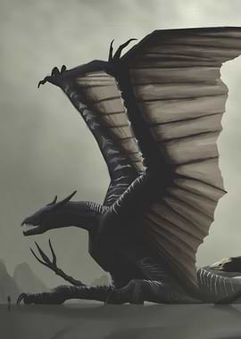 Dark Dragon in a Misty Landscape