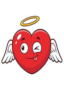 Winking Angel Heart with Wings and Halo
