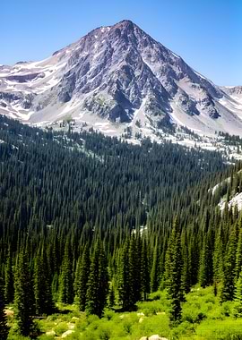 Majestic Mountain Peak Over Forest