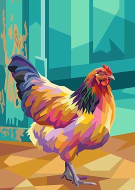 Colorful Geometric Rooster Portrait