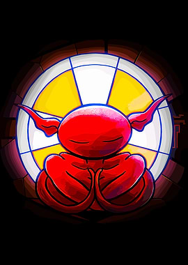 Red Demon Meditating in Stained Glass Window