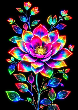 Neon Rainbow Lotus Flower