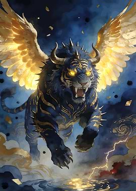Winged Blue Tiger with Golden Accents