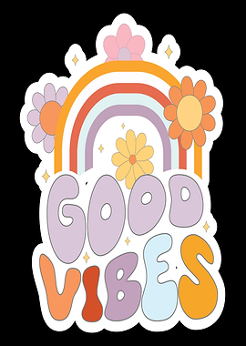 Good Vibes Retro Rainbow Sticker