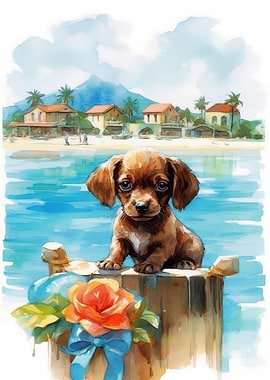 Cute Dachshund Puppy by the Water