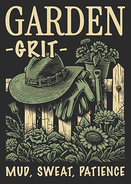 Gardening Tools Hat Gloves Vintage Engraving Botanical Poster Garden Work Wall Art