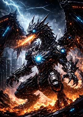 Cybernetic Dragon Breathing Fire
