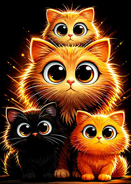 Cute Cartoon Cats with Big Eyes
