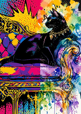 Black Cat on Ornate Sofa