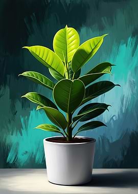 Rubber Plant in a White Pot