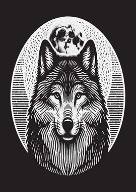Wolf And Moon Illustration