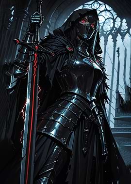 Dark Knight with Glowing Sword