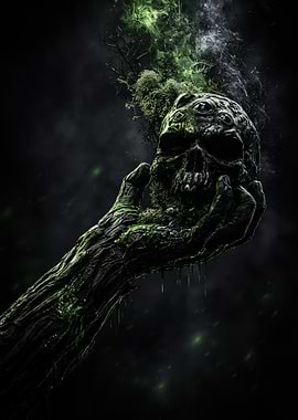 Mossy Hand Holding a Skull