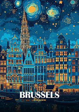 Brussels Belgium Night Cityscape