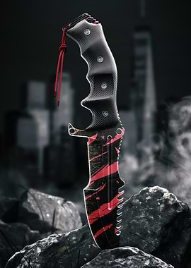 Tactical Knife with Red Accents