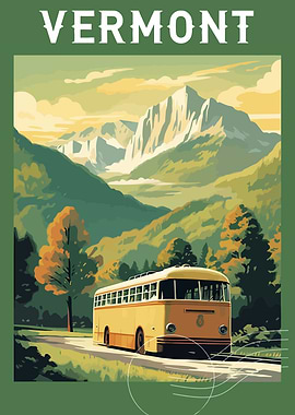 Vermont Vintage Bus Landscape