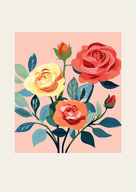 Vibrant Rose Bouquet Illustration