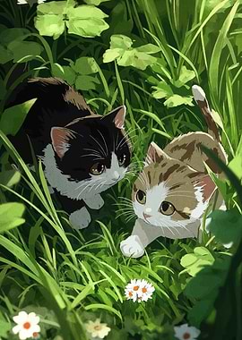 Two Kittens in Green Grass
