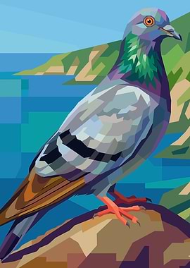 Pigeon perched by the sea