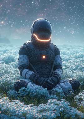 Astronaut Meditating in a Field of Flowers