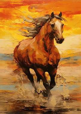 Galloping Horse in Sunset