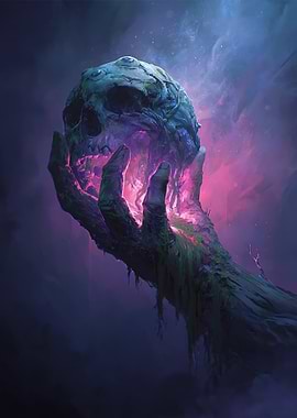 Mystical Skull Held by Gnarled Hand