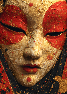 Close-up of a Japanese Kabuki Mask
