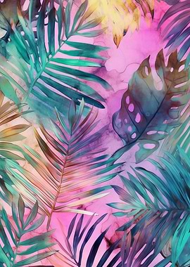 Tropical Leaves Watercolor Background