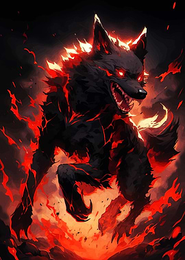 Fiery Hellhound Wolf