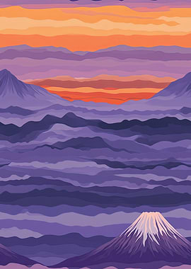 Stylized Mountain Landscape at Sunset