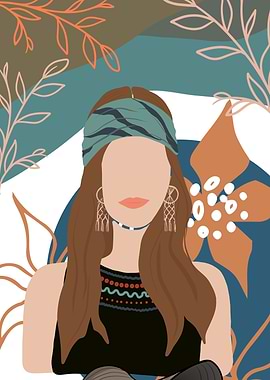 Bohemian Woman with Floral Background