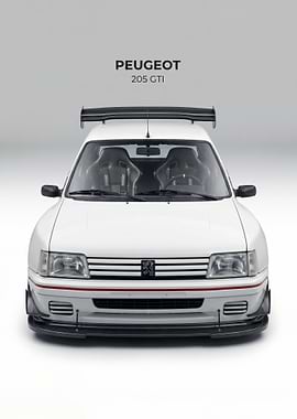 white Peugeot 205 GTI Race Car poster