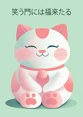 Maneki Neko Cat with Japanese Text