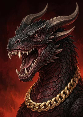 Dragon Wearing a Gold Chain