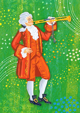 Man in 18th Century Attire Playing Trumpet