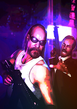 Two Men in a Neon-Lit City