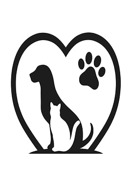 Heart with Dog, Cat, and Paw Print