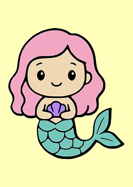 Cute Mermaid Holding a Seashell