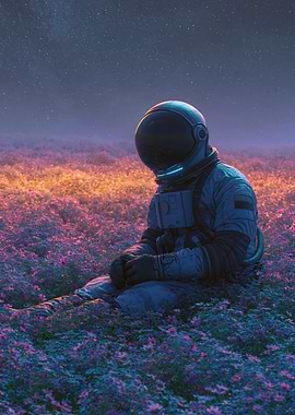 Astronaut in a Field of Flowers