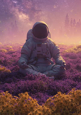 Astronaut Meditating in a Field