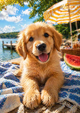 Golden Retriever Puppy at the Beach