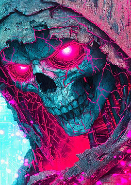 Cyberpunk Grim Reaper Skull Neon Art
